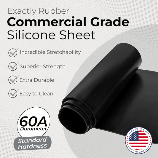 1/16" Black Commercial Grade Silicone Sheet, 60A Durometer Silicone Mat, -80 to 450°F Temperature Resistant Rubber Mat, Rubber Sheet with 350% Elongation, Made in the USA,