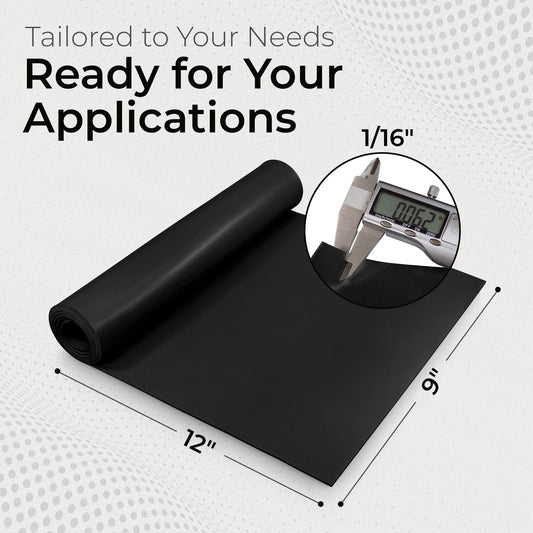 1/16" Black Commercial Grade Silicone Sheet, 60A Durometer Silicone Mat, -80 to 450°F Temperature Resistant Rubber Mat, Rubber Sheet with 350% Elongation, Made in the USA,