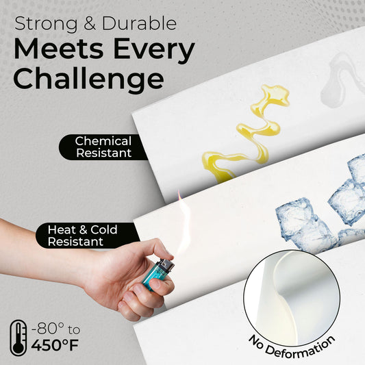 1/32" White Silicone Sheet, 60A Durometer Silicone Mat, Rubber Mat with -80 to 450°F Temperature Resistance, Silicone Placemat with 400% Elongation, Made in the USA, Food-Grade Materials