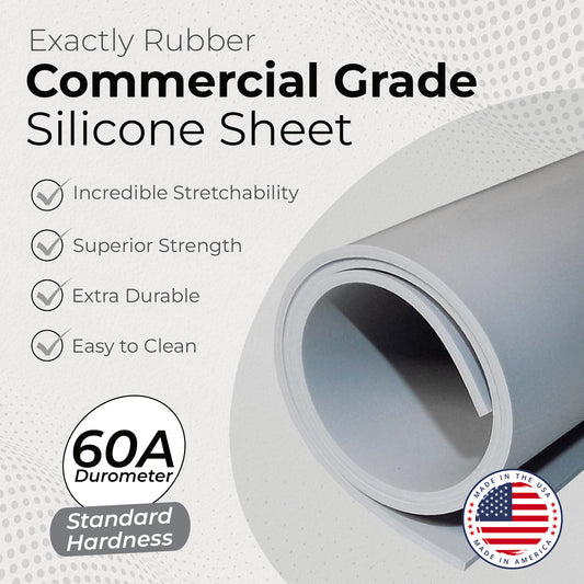 1/16" Grey Commercial Grade Silicone Sheet, 60A Durometer Silicone Mat, Rubber Mat with -80 to 450°F Temperature Resistance, Rubber Sheet with 350% Elongation, Made in the USA