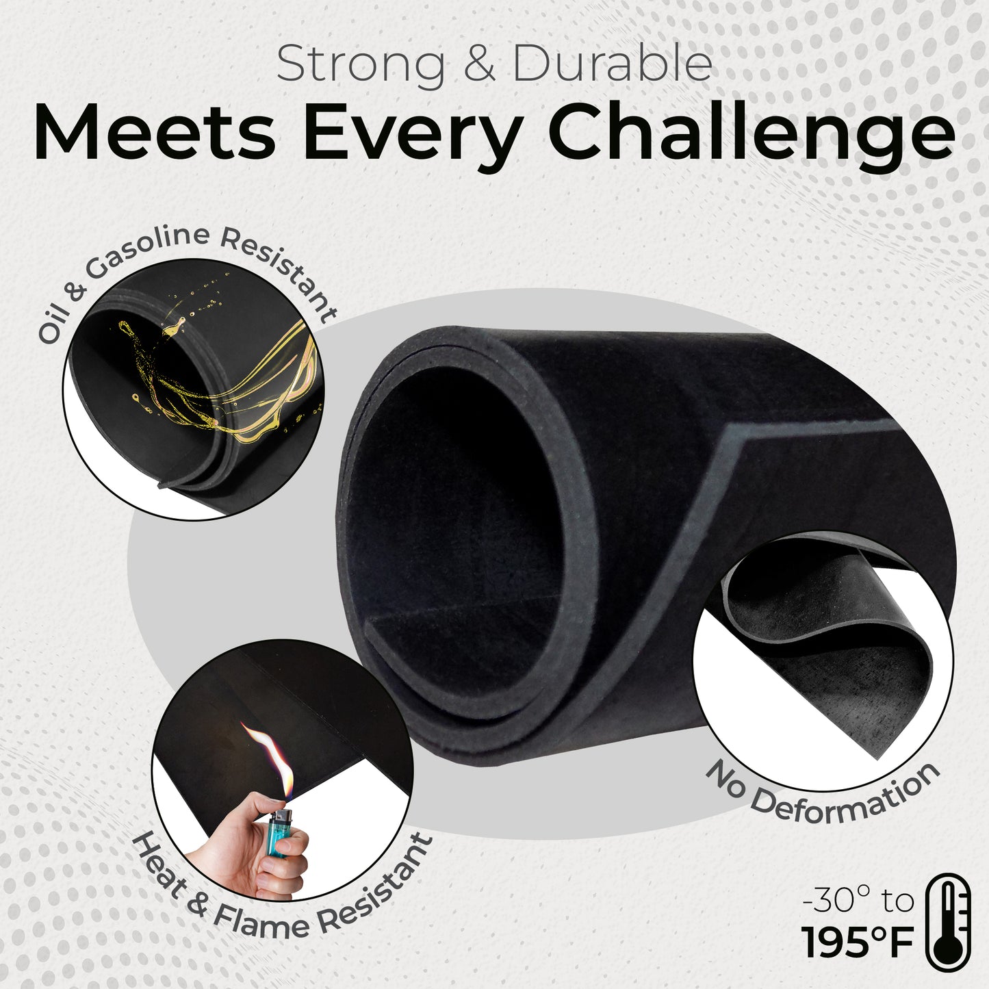 1/16" Neoprene Sheet, 60A Durometer, Gasket Material with -30 to 195°F Temperature Resistance, Oil and Gasoline-Resistant Rubber Sheet, Made in the USA