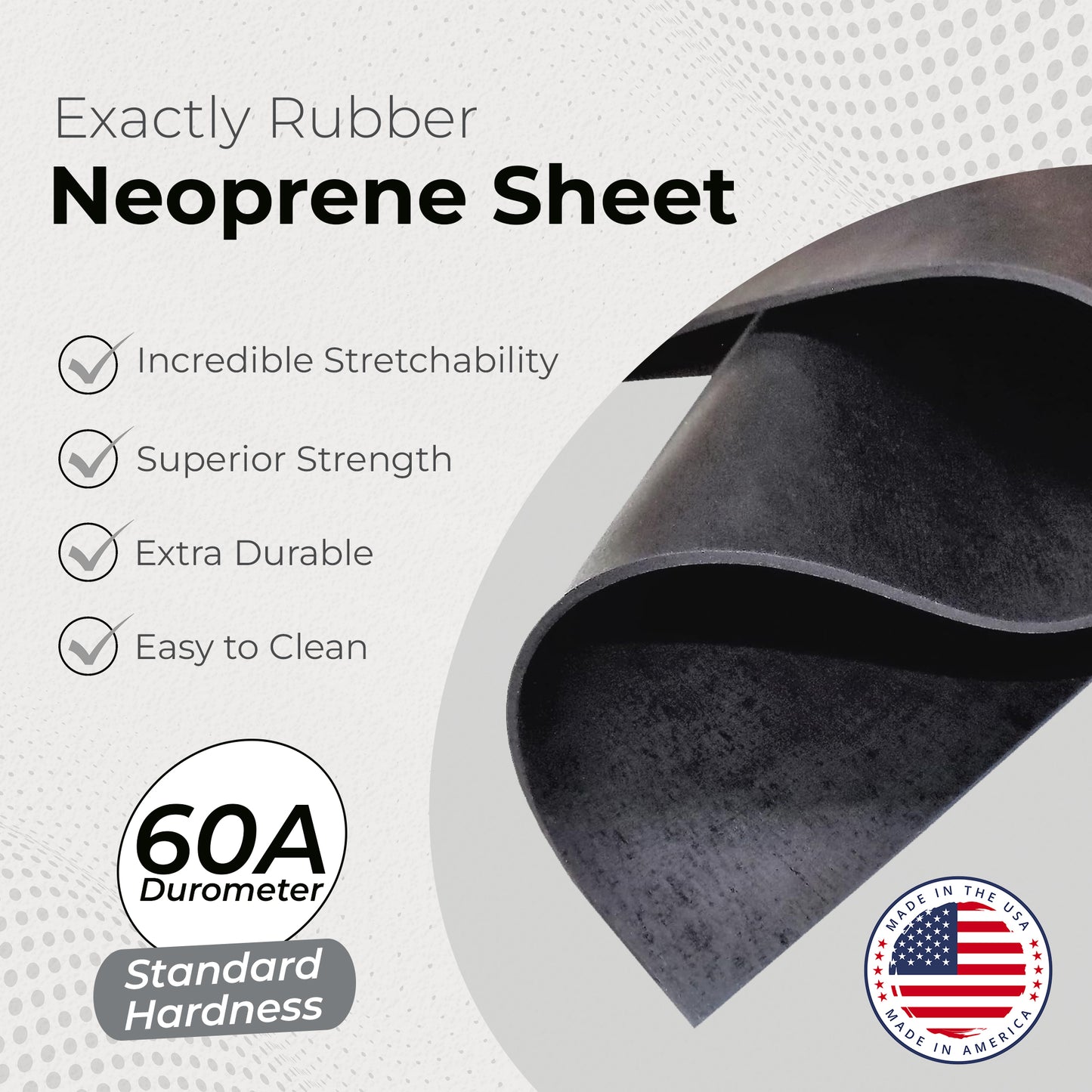 3/32" Neoprene Sheet, 60A Durometer Rubber Mat, Gasket Material with -30 to 195°F Temperature Resistance, Oil and Gasoline-Resistant Rubber Sheet, Made in the USA