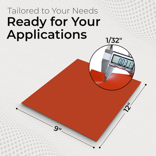 1/32" Red Commercial Grade Silicone Sheet, 60A Durometer Silicone Mat, -80 to 450°F Temperature Resistant Rubber Mat, Rubber Sheet with 350% Elongation, Made in the USA