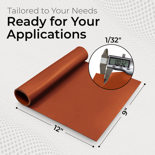 1/32" Red Fiber Reinforced Silicone Sheet, 70A Durometer Silicone Mat, Rubber Sheet with 500°F Temperature Resistance, 1300 PSI Tensile Strength Rubber Mat, Made in the USA