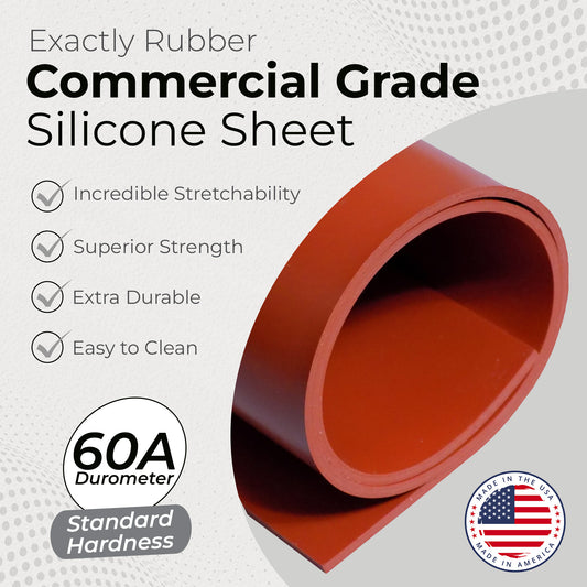 1/16" Red Commercial Grade Silicone Sheet, 60A Durometer Silicone Mat, Rubber Mat with -80 to 450°F Temperature Resistance, Rubber Sheet with 350% Elongation, Made in the USA