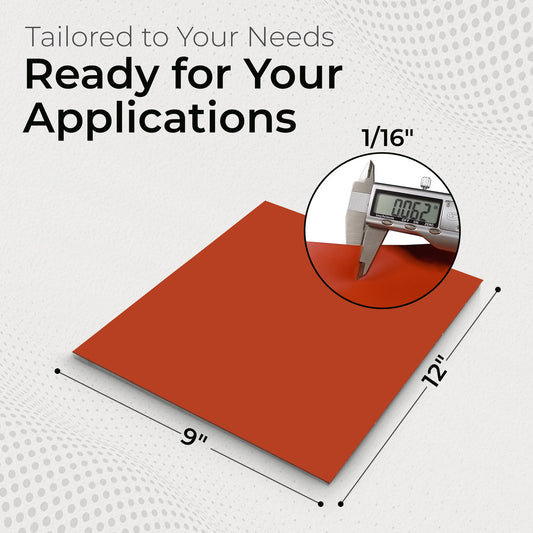 1/16" Red Commercial Grade Silicone Sheet, 60A Durometer Silicone Mat, Rubber Mat with -80 to 450°F Temperature Resistance, Rubber Sheet with 350% Elongation, Made in the USA