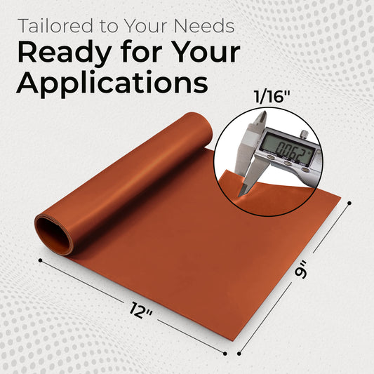 1/16" Red Fiber Reinforced Silicone Sheet, 70A Durometer Silicone Mat, Rubber Sheet with 500°F Temperature Resistance, 1300 PSI Tensile Strength Rubber Mat, Made in the USA