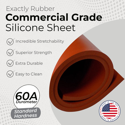 1/8" Red Commercial Grade Silicone Sheet, 60A Durometer Silicone Mat, -80 to 450°F Temperature Resistant Rubber Mat, Rubber Sheet with 350% Elongation, Made in the USA