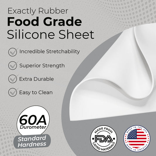 1/32" White Silicone Sheet, 60A Durometer Silicone Mat, Rubber Mat with -80 to 450°F Temperature Resistance, Silicone Placemat with 400% Elongation, Made in the USA, Food-Grade Materials