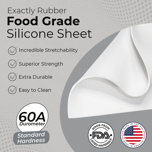 1/16" White Silicone Sheet, 60A Durometer Silicone Mat, Rubber Mat with -80 to 450°F Temperature Resistance, Silicone Placemat with 400% Elongation, Made in the USA, Food-Grade Materials