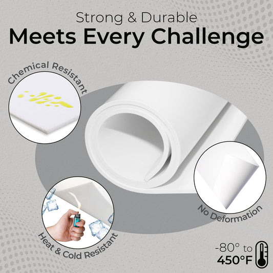 1/16" White Silicone Sheet, 60A Durometer Silicone Mat, Rubber Mat with -80 to 450°F Temperature Resistance, Silicone Placemat with 400% Elongation, Made in the USA, Food-Grade Materials