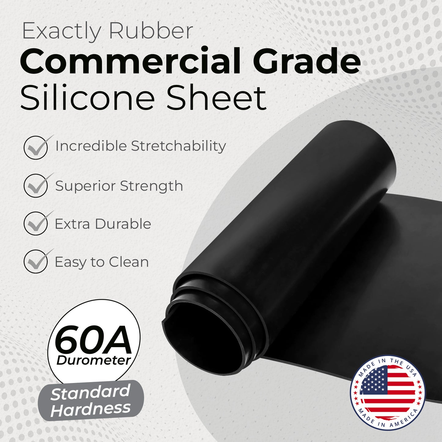 1/32" Black Commercial Grade Silicone Sheet, 60A Durometer Silicone Mat, -80 to 450°F Temperature Resistant Rubber Mat, Rubber Sheet with 350% Elongation, Made in the USA,