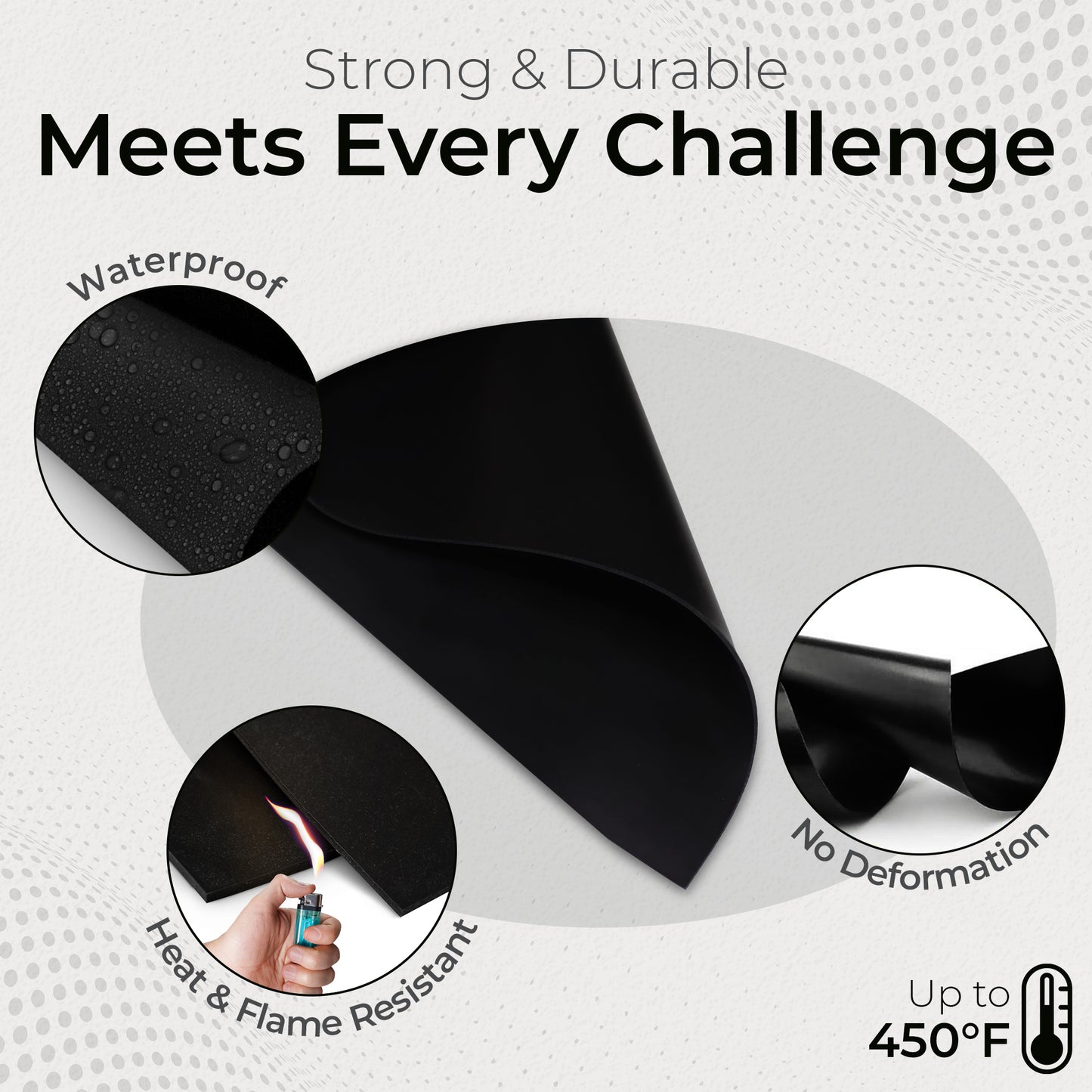 1/32" Black Commercial Grade Silicone Sheet, 60A Durometer Silicone Mat, -80 to 450°F Temperature Resistant Rubber Mat, Rubber Sheet with 350% Elongation, Made in the USA,