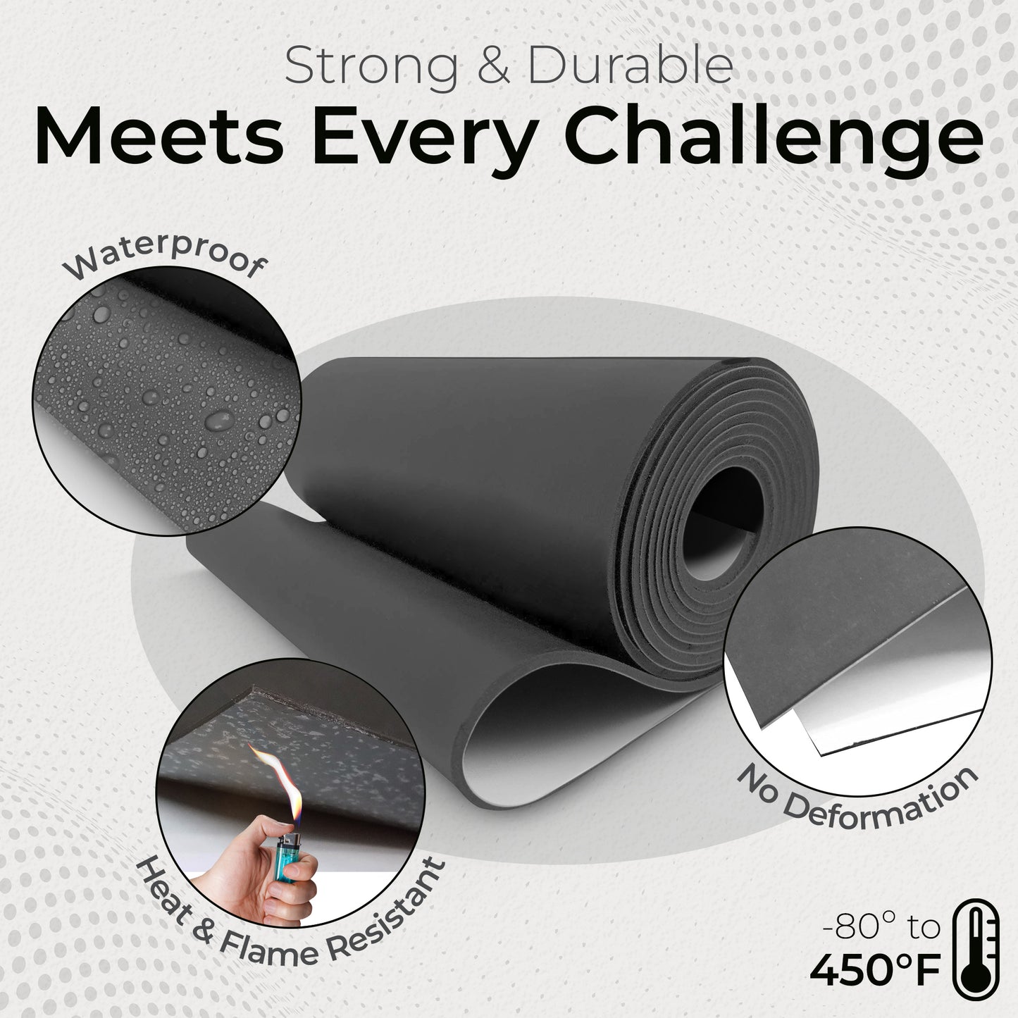 1/16" Black Silicone Sheet with PSA Adhesive, 60A Durometer Rubber Mat, Gasket Material with -80 to 450°F Temperature Resistance, Rubber Sheet 350% Elongation, Made in the USA