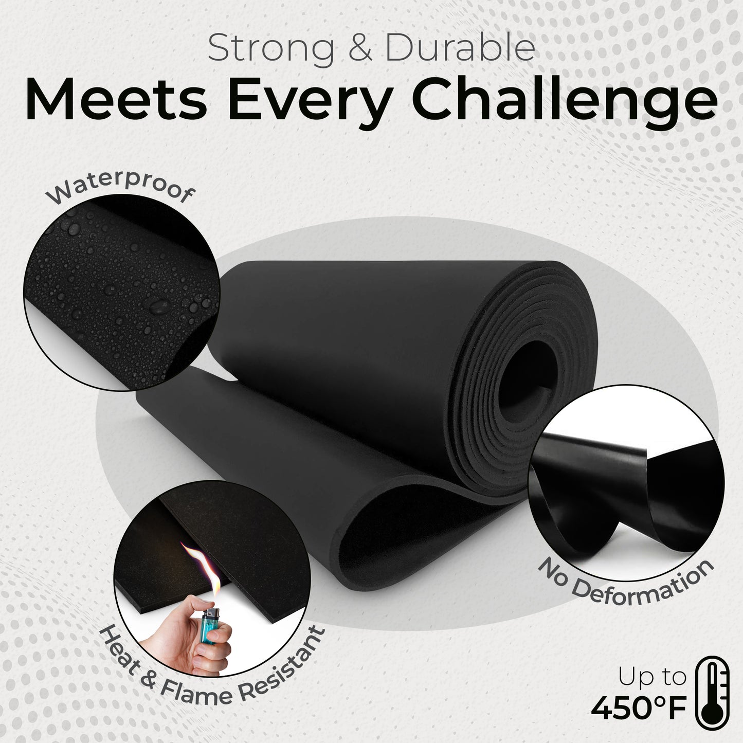1/16" Black Commercial Grade Silicone Sheet, 60A Durometer Silicone Mat, -80 to 450°F Temperature Resistant Rubber Mat, Rubber Sheet with 350% Elongation, Made in the USA,