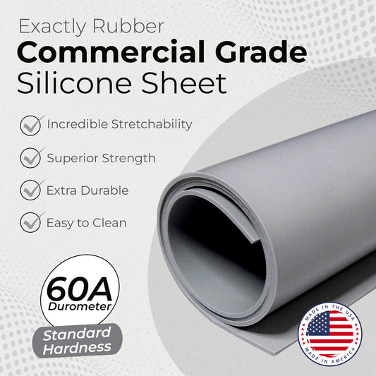 1/32" Grey Commercial Grade Silicone Sheet, 60A Durometer Silicone Mat, Rubber Mat with -80 to 450°F Temperature Resistance, Rubber Sheet with 350% Elongation, Made in the USA
