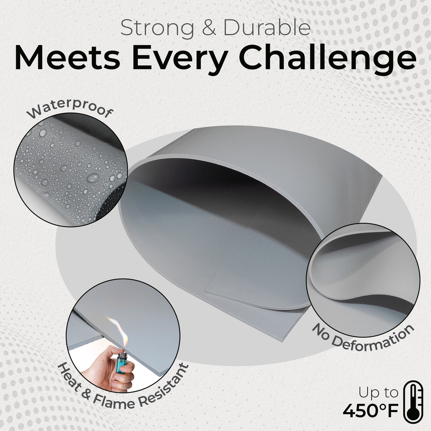 1/16" Grey Commercial Grade Silicone Sheet, 60A Durometer Silicone Mat, Rubber Mat with -80 to 450°F Temperature Resistance, Rubber Sheet with 350% Elongation, Made in the USA