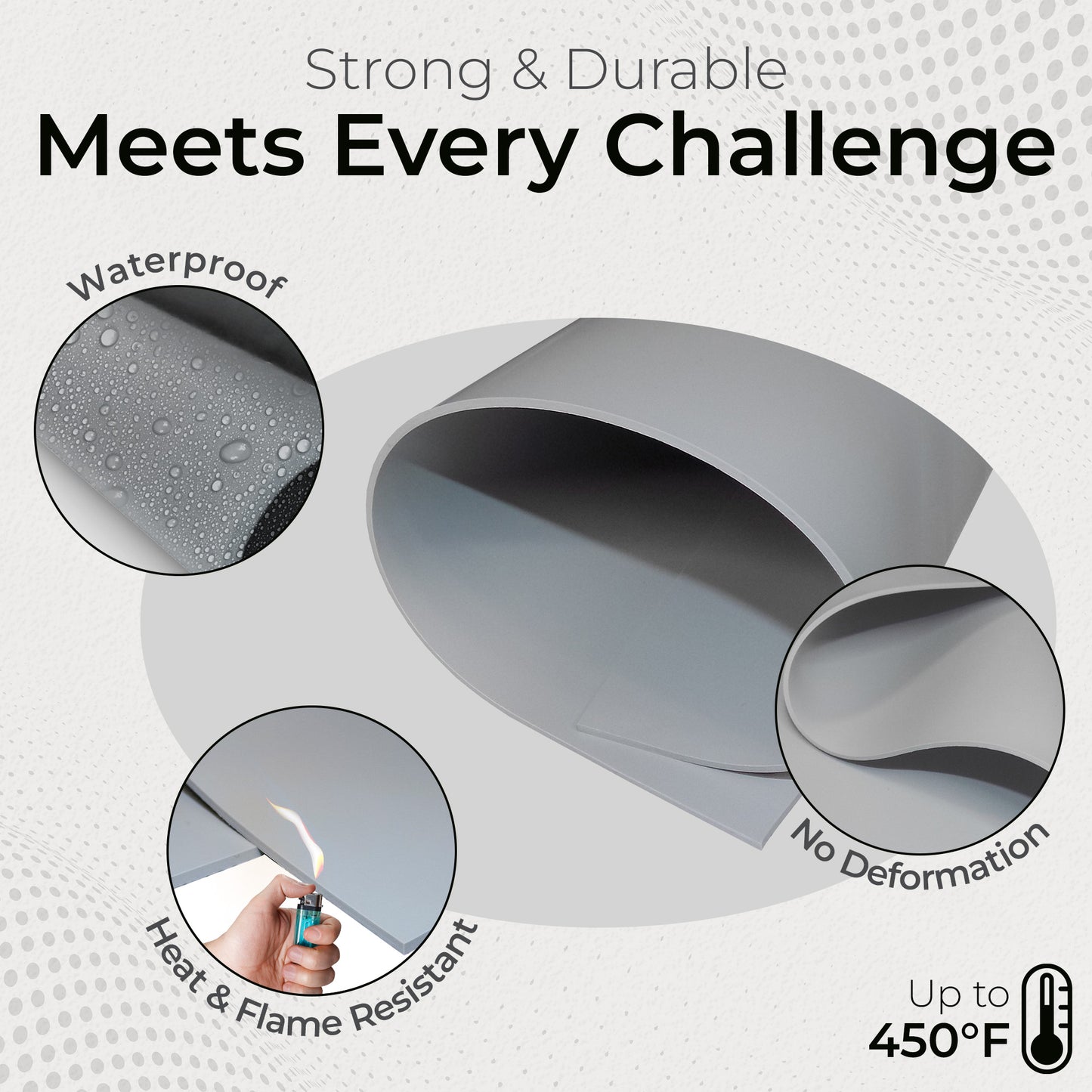 1/32" Grey Commercial Grade Silicone Sheet, 60A Durometer Silicone Mat, Rubber Mat with -80 to 450°F Temperature Resistance, Rubber Sheet with 350% Elongation, Made in the USA