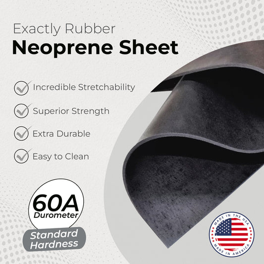 1/32" Neoprene Sheet, 60A Durometer Rubber Mat, Gasket Material with -30 to 195°F Temperature Resistance, Oil and Gasoline-Resistant Rubber Sheet, Made in the USA