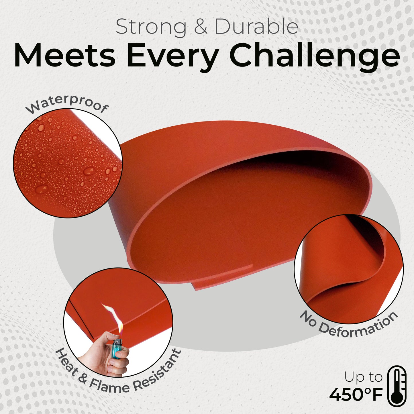 1/16" Red Commercial Grade Silicone Sheet, 60A Durometer Silicone Mat, Rubber Mat with -80 to 450°F Temperature Resistance, Rubber Sheet with 350% Elongation, Made in the USA