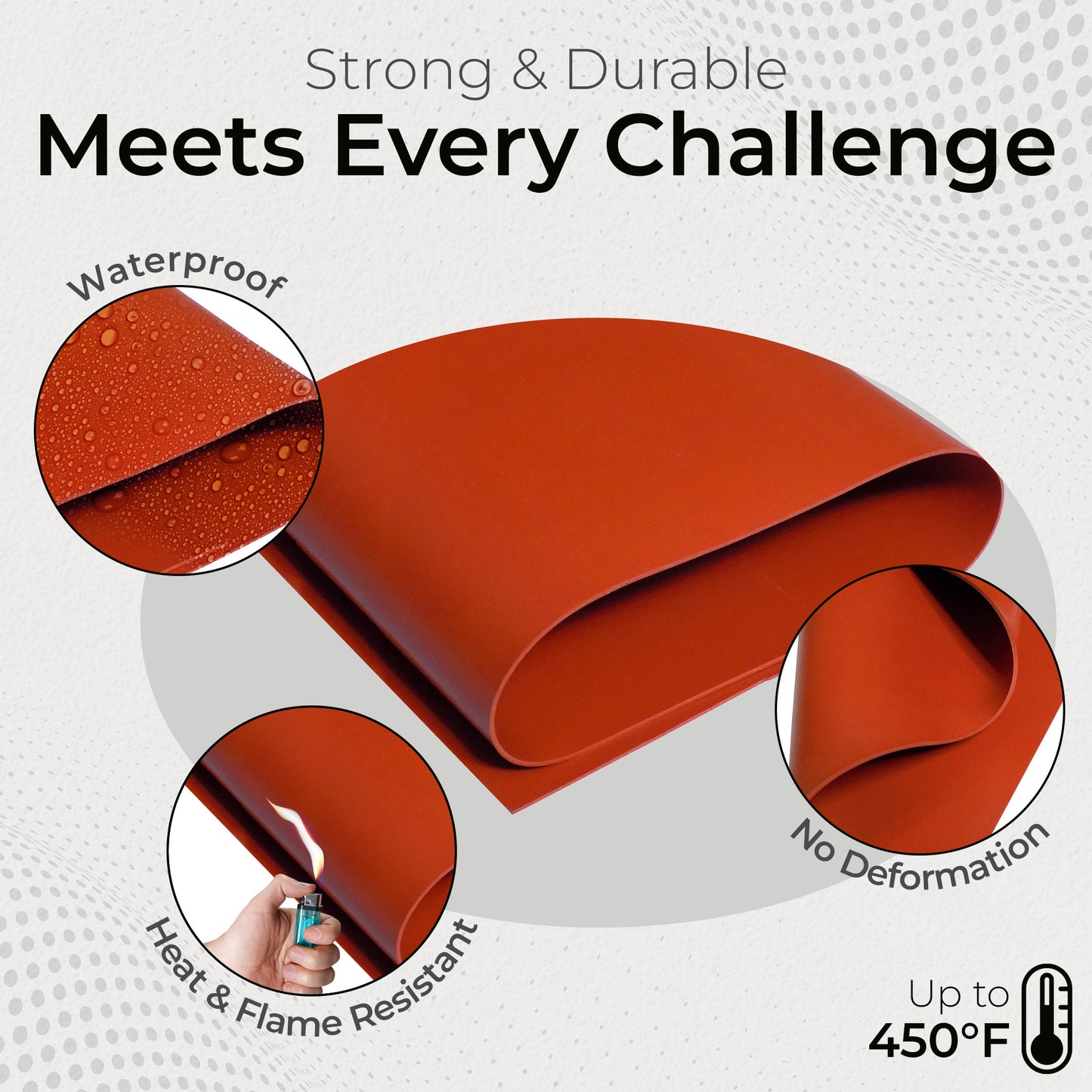 1/32" Red Commercial Grade Silicone Sheet, 60A Durometer Silicone Mat, -80 to 450°F Temperature Resistant Rubber Mat, Rubber Sheet with 350% Elongation, Made in the USA