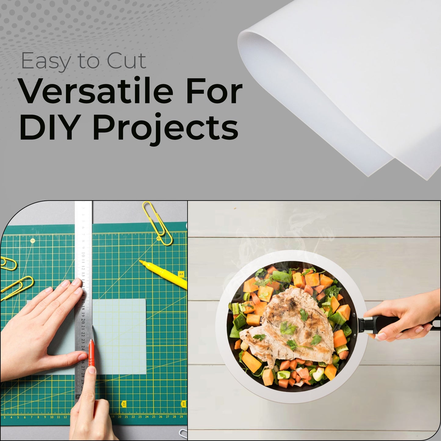 1/16" Translucent Silicone Sheet, 50A Durometer Rubber Sheet, Semi Clear Silicone, -80 to 450°F Temperature Resistance, Food-Grade Silicone Placemat, 450% Elongation, Made in the USA