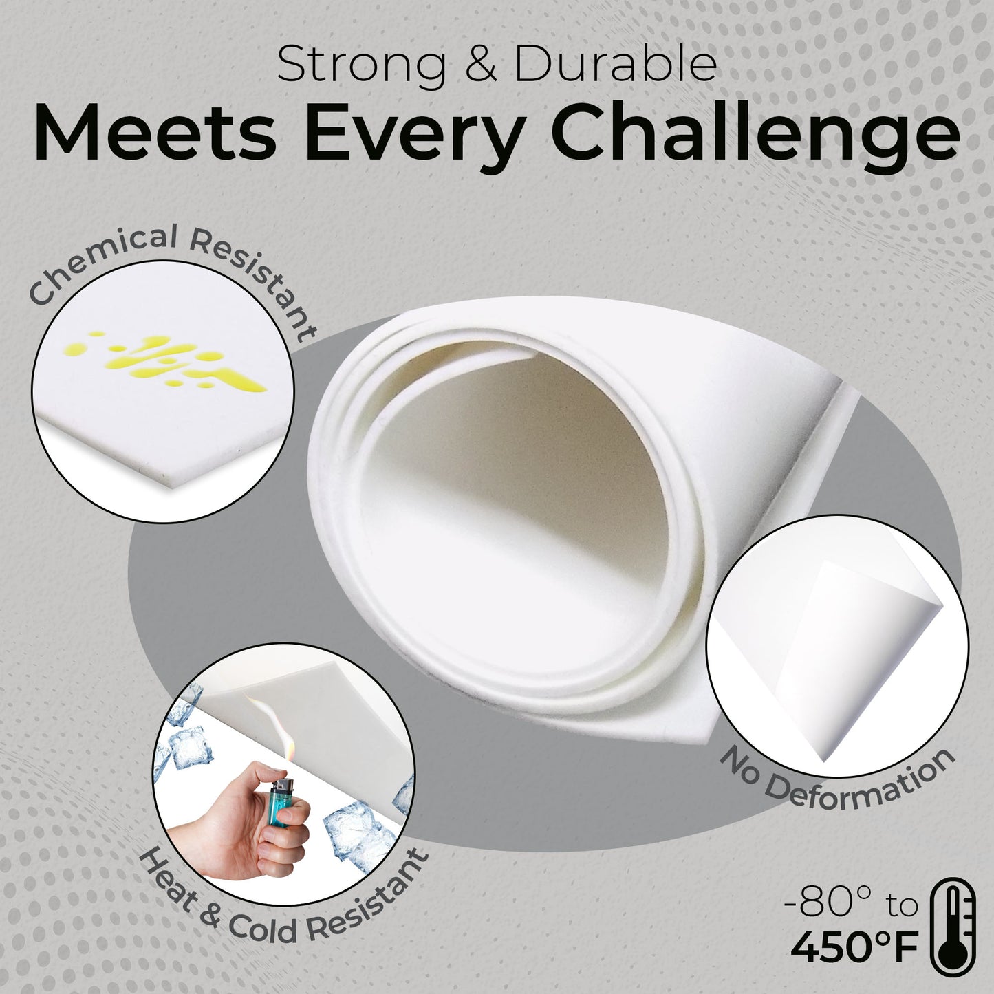 1/32" White Silicone Sheet, 60A Durometer Silicone Mat, Rubber Mat with -80 to 450°F Temperature Resistance, Silicone Placemat with 400% Elongation, Made in the USA, Food-Grade Materials