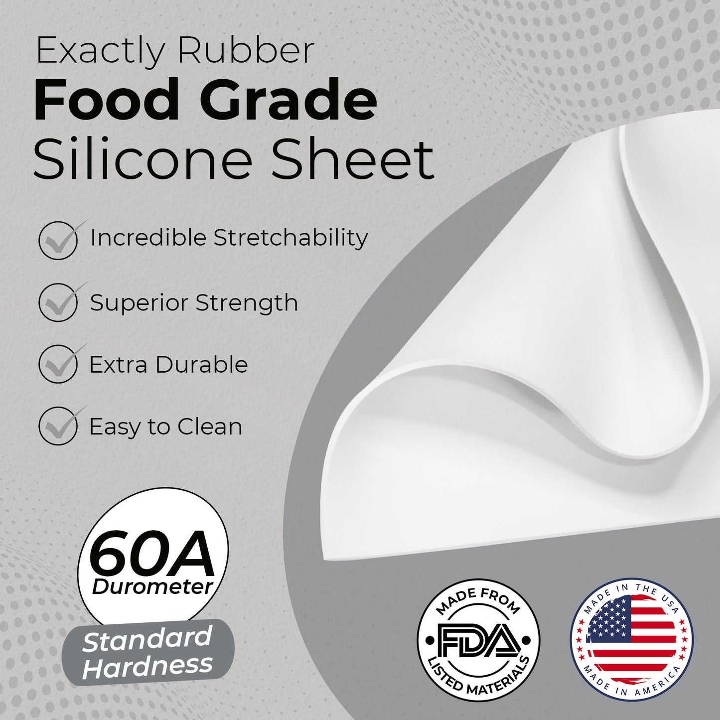 1/16" White Silicone Sheet, 60A Durometer Silicone Mat, Rubber Mat with -80 to 450°F Temperature Resistance, Silicone Placemat with 400% Elongation, Made in the USA, Food-Grade Materials